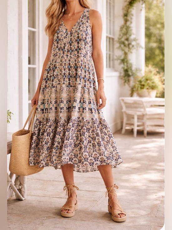 Anthropologie Dresses & Skirts - Anthropologie RO’S GARDEN Dress Sz L Sofia Sleeveless Coastal Grandmother Boho